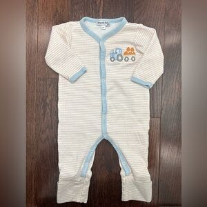 Charming Cream and Blue Kids Footie with Tractor Design
